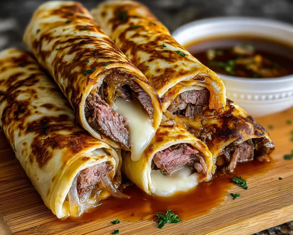 High-Protein French Dip Tortilla Roll Ups