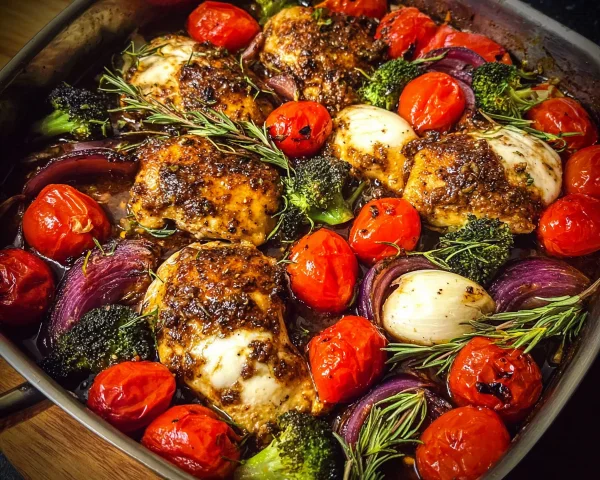 High Protein One Pan Balsamic Chicken & Veggies