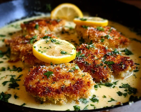 Lemon Pecorino Crusted Chicken with Creamy Sauce