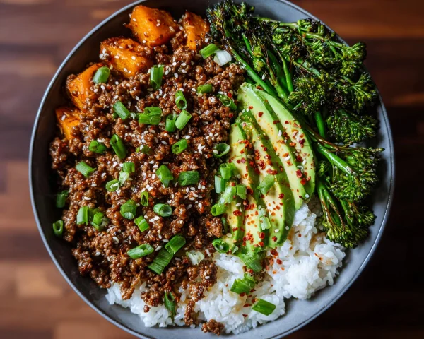 Quick Ground Beef Hot Honey Bowl | High Protein Meal Prep