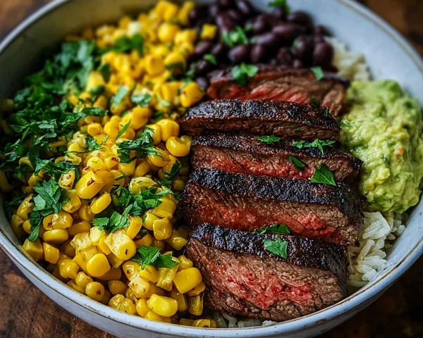 Quick Meal Prep Steak Avocado Corn Bowl
