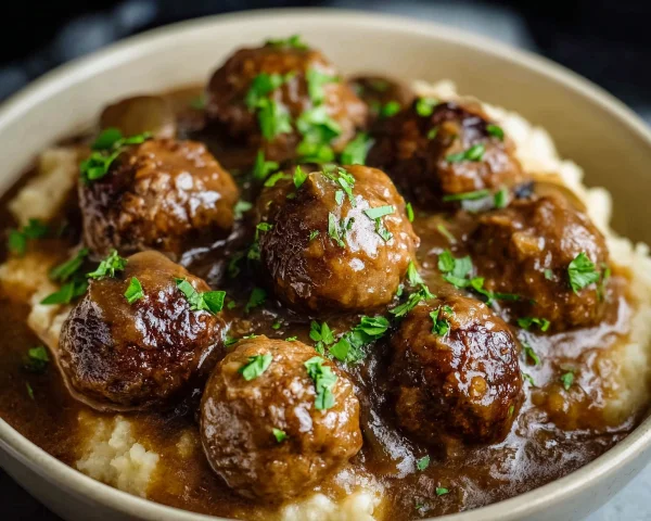 Slow Cooker Salisbury Steak Meatballs with Gravy