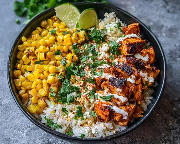 Street Corn Chicken Rice Bowl: High Protein Meal Prep