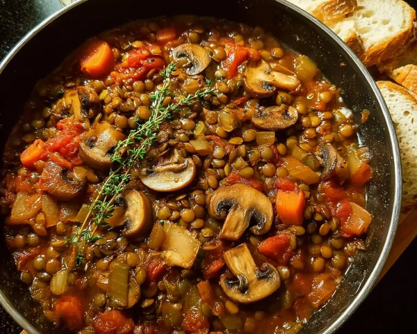 Vegan Lentil Mushroom Stew (18g Protein)