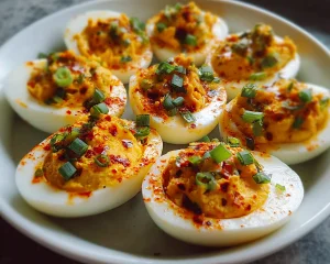 Spicy Chili Garlic Deviled Eggs